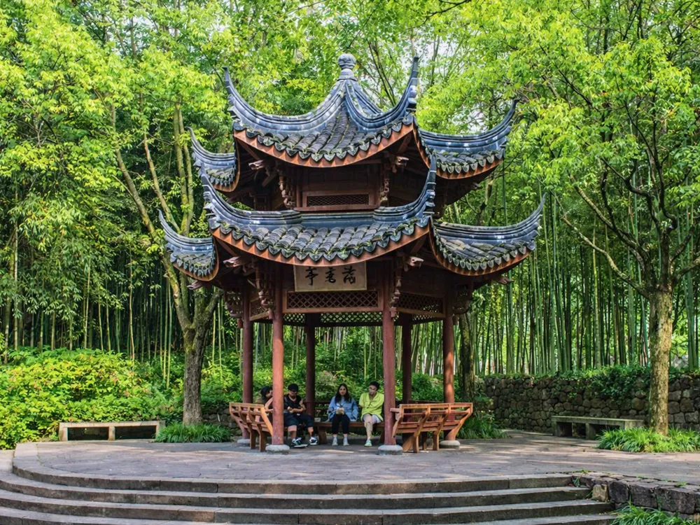 ศาลาพักผ่อนกลางป่าไผ่ในเมืองจูจี้ สถาปัตยกรรมจีนโบราณ